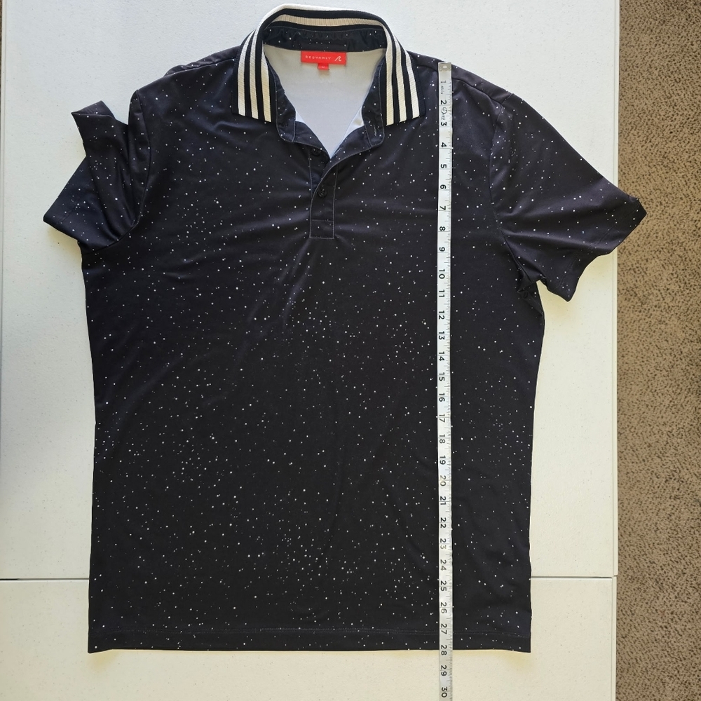 REDVANLY Mens Medium Golf Polo Shirt Black White Speckled Short Sleeve - Picture 2 of 6